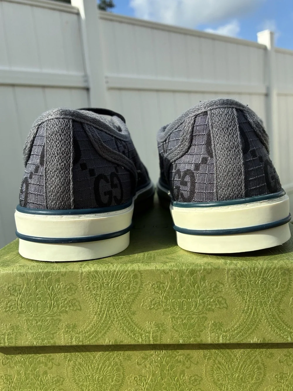 GUCCI TENNIS 1977 GREY BLACK GG SUPREME NEW MONOGRAM SNEAKERS SZ G8 EU 42 NEW!
